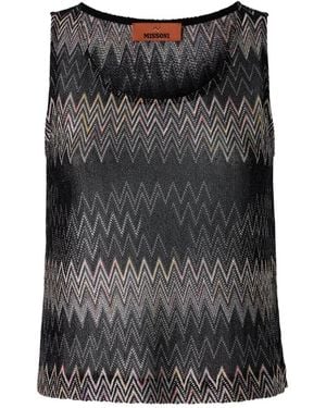 Missoni Sleeveless Viscose Lamé Chevron Top - Black