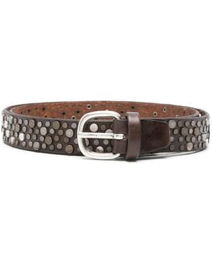 Eraldo Stud-Embellished Leather Belt - Brown