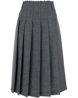 Tela Pleated Frayed-Edge Midi Skirt - Gray
