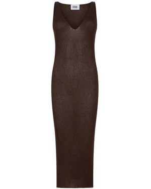 Alpha Studio V-Neck Ribbed-Knit Dress - Brown