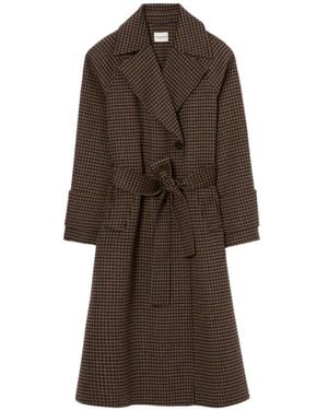 Claudie Pierlot Abrigo Midi A Cuadros Con Cinturón - Marrón