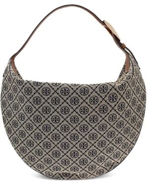 Tory Burch T Monogram Balloon Tote Bag - Grey