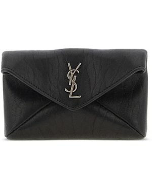 Saint Laurent Small Cassandre Envelope Snap-Button Clutch Bag - Black