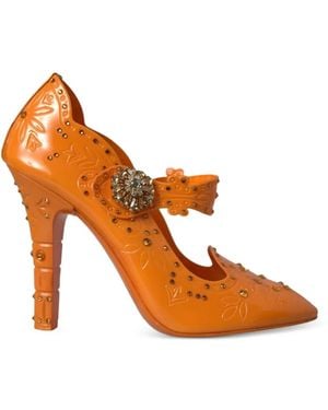 Dolce & Gabbana Crystal-Embellished Floral-Detailed Court Shoes - Orange