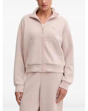 Guess Logo-Plaque Zip-Up Sweatshirt - Natural