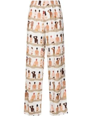 Amir Slama Swimmer-Print Straight-Leg Trousers - Natural