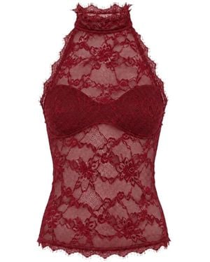 OW Collection Selah Floral-Lace Top - Red