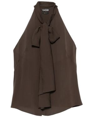 Tom Ford Sleeveless Bow-Detail Top - Brown