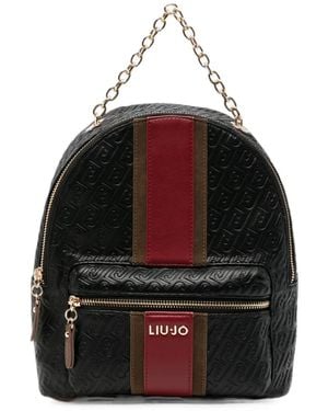 Liu Jo Logo-Embossed Striped Backpack - Black