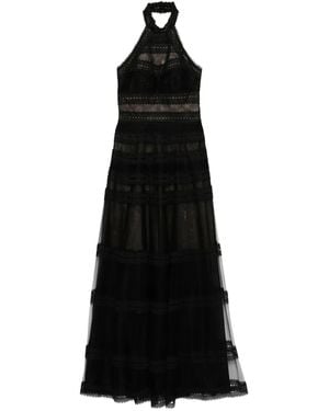 Saiid Kobeisy Floral-Lace Long Dress - Black