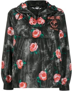 Moschino Rose Pattern Hooded Winbreaker - Black