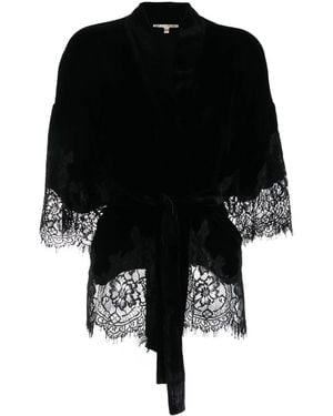 Gold Hawk Lace-Detail Velvet Belted Jacket - Black