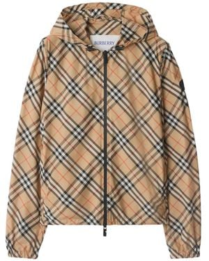 Burberry チェック フーデッドジャケット - ブラウン