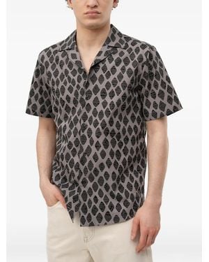 HUGO Geometric-Print Short-Sleeve Shirt - Black