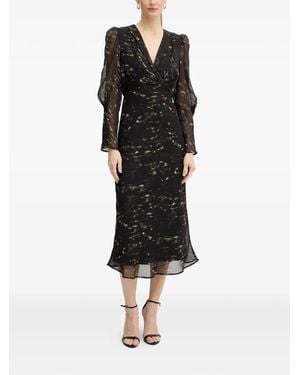 Morgan V-Neck Puff Sleeve Midi Dress - Black