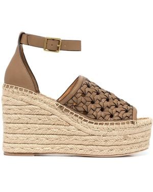 Tory Burch Basketweave Espadrille Wedges - Metallic