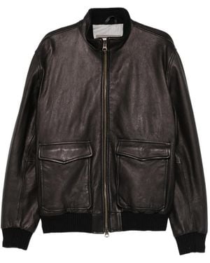 Volfagli Grana Pocket Zip-Fastening Leather Jacket - Black