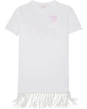 MC2 Saint Barth Graphic-Print Fringe-Trimmed Mini Dress - White