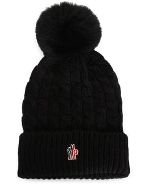 Moncler Pompom-Detail Cable-Knit Beanie Hat - Black