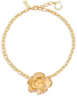 Oscar de la Renta Pavé Rose Pendant Necklace - Metallic