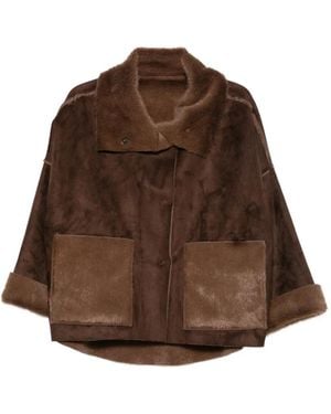 Collection Privée Shearling-Trim Panelled Coat - Brown