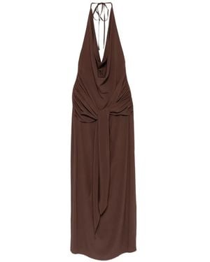 FEDERICA TOSI Halterneck Gathered Maxi Dress - Brown