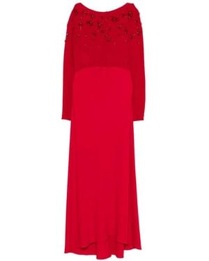 Alberta Ferretti Embellished Long-Sleeve Maxi Dress - Red