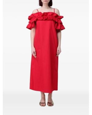 Hanita Ruffled Off-Shoulder Dress - Red