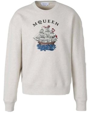 McQueen Embroidered Ship Sweatshirt - Grey