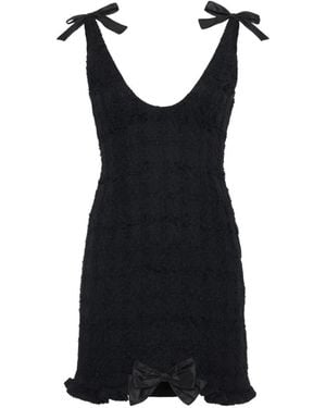 Alessandra Rich Vestido Corto De Punto Bouclé Con Detalle De Lazo - Negro