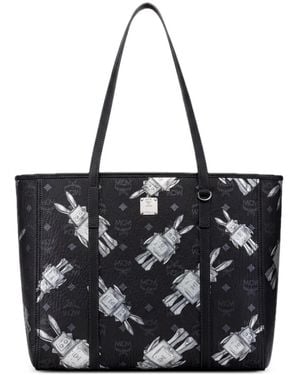MCM Visetos-Print Rabbit-Motif Tote Bag - Black