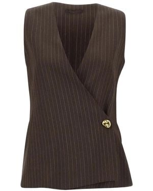 Marella Ranghi Pinstripe Knitted Gilet - Brown