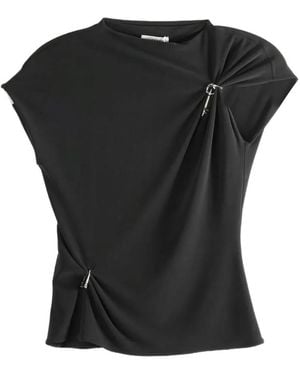 GRACE LING Draped Pin Top - Black