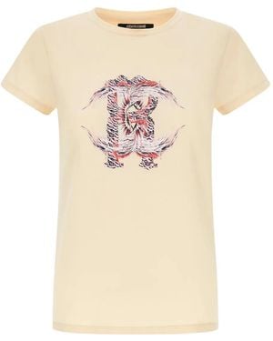 Roberto Cavalli フローラルロゴ Tシャツ - ナチュラル