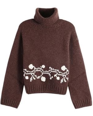 Moncler Alpaca Blend Embroidered Turtleneck - Brown