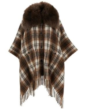 Moncler Plaid Cape - Brown