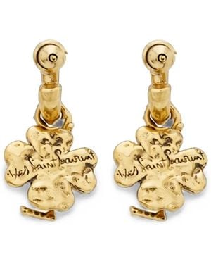 Saint Laurent Cassandre Clover-Charm Hoop Earrings - Metallic