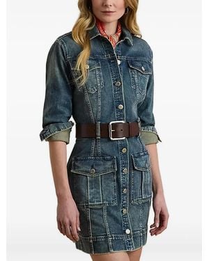 Ralph Lauren Button-Fastening Denim Mini Dress - Blue