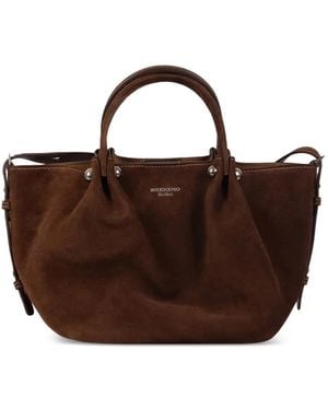Weekend by Maxmara Small Wkario Suede Logo-Print Tote Bag - Brown