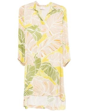 Deha V-Neck Leaf-Print Dress - Yellow