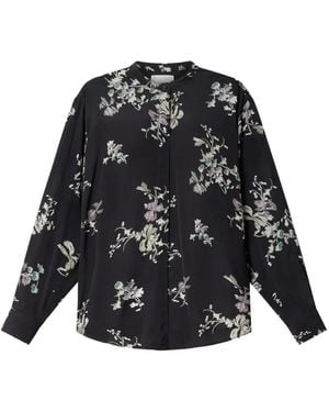 Isabel Marant Floral-Print Pleated-Shoulder Shirt - Black
