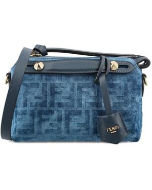 Fendi Mini By The Way Soft Flocked Tote Bag - Blue