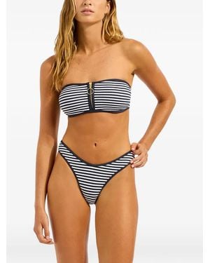 Seafolly Bikini Clubhouse A Rayas Con Cremallera Frontal - Azul