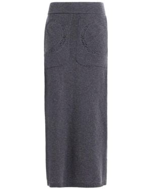Elie Saab Lace-Detail Knit Midi Skirt - Blue