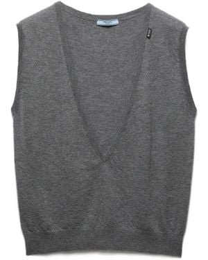 Prada Cashmere V-Neck Vest - Gray