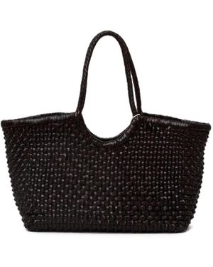 Dragon Diffusion Nantucket Cactus Woven Leather Tote Bag - Black