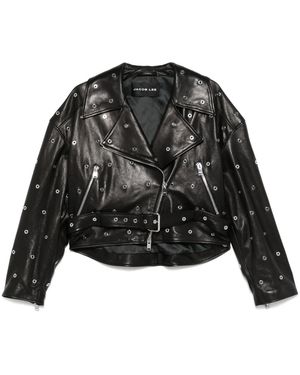 JACOB LEE Eyelet-Embellished Leather Jacket - Black