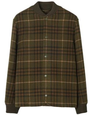 Burberry Check Wool-Cashmere Bomber Jacket - Green