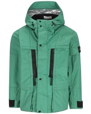 Stone Island Logo-Badge Hooded Jacket - Green