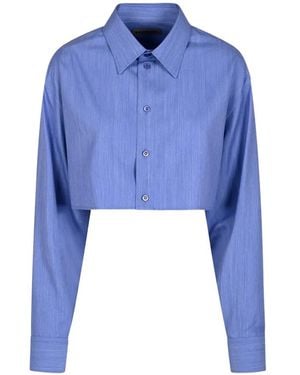 Balenciaga Cropped Long-Sleeve Shirt - Blue
